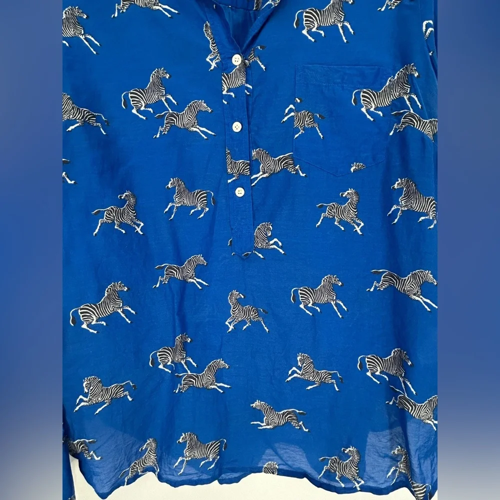 J.Crew Zebra Print Button Up Shirt |Cobalt Blue | Size 12 | Silk Blend - Picture 11 of 11